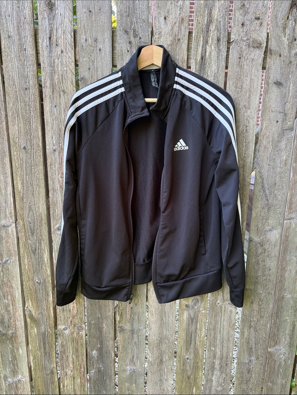 adidas Black Track Jacket with White Shoulder Stripes